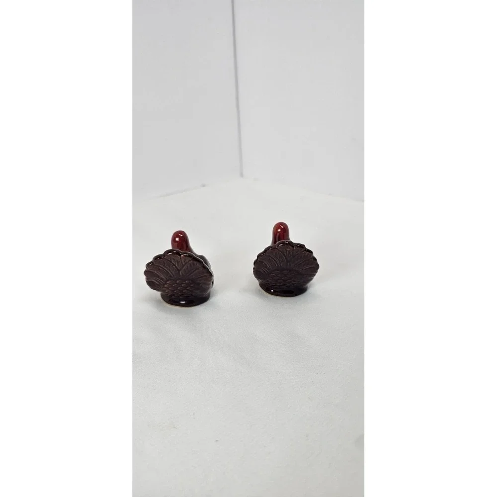 Vintage Turkey Salt & Pepper‎ Shakers Mini Ceramic Brown Thanksgiving Decor